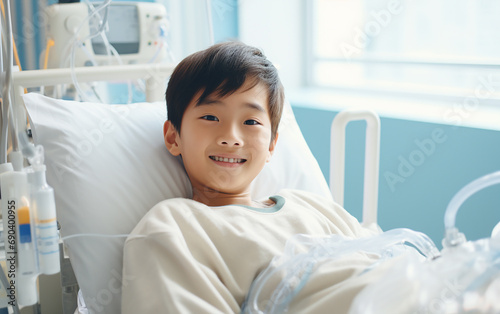 Cute asian boy being patient in hospital