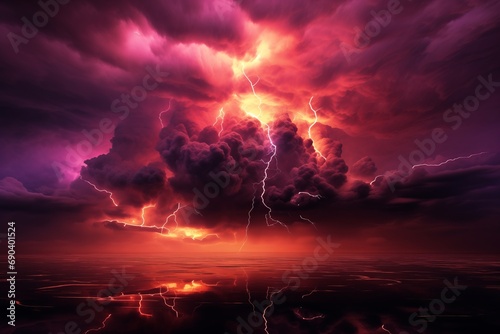Dark Magenta Lightning and Clouds, Apocalyptic Traumacore, Nature's Essence Captured in Powerful, Colorful Explosions