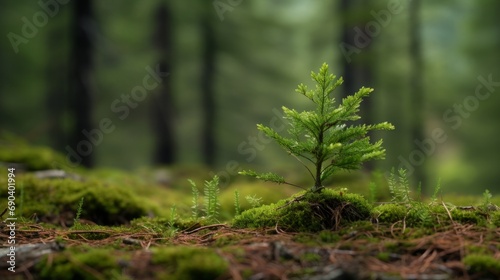 small tree as the focus  isolated from other trees in the forest  photograph  high quality  copy space  16 9