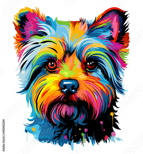Yorkshire terrier in vector pop art style on white background.