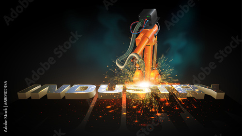Robotic Welding laser cutting machine indusrty concept design. vector illustration