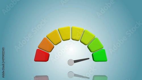Minimal cartoon arrow point turns on itself credit  low status green speedometer