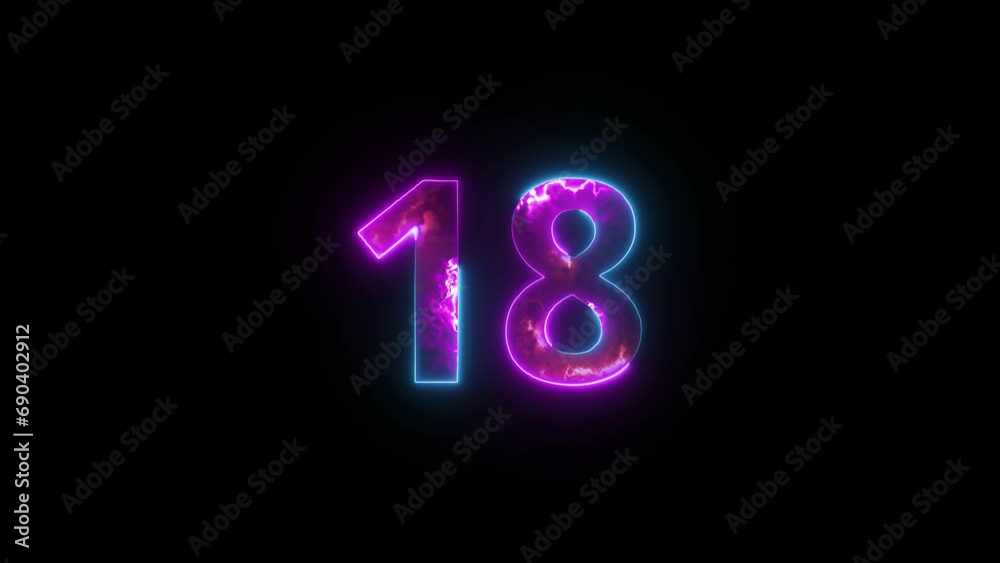 Neon number 18 with alpha channel, number eighteen Neon number 18 with alpha channel, number eighteen