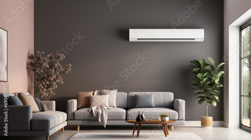 air conditioning in modern living room with gray walls photo