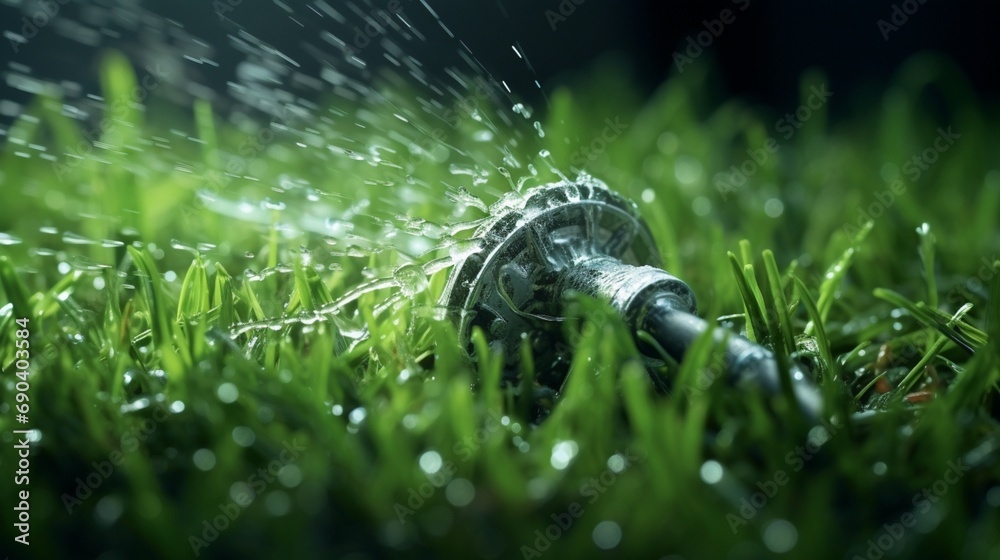 Sprinkler watering grass