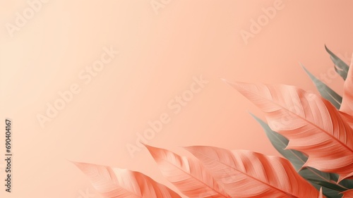 Peach-colored leaves on a soft pastel background