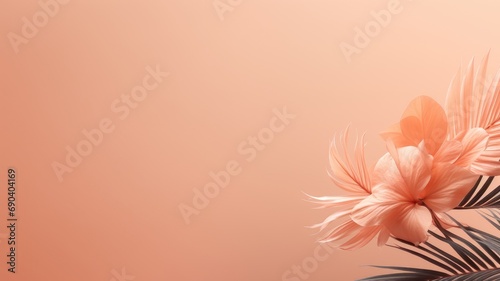 Tropical flowers and foliage on a peach-toned background photo