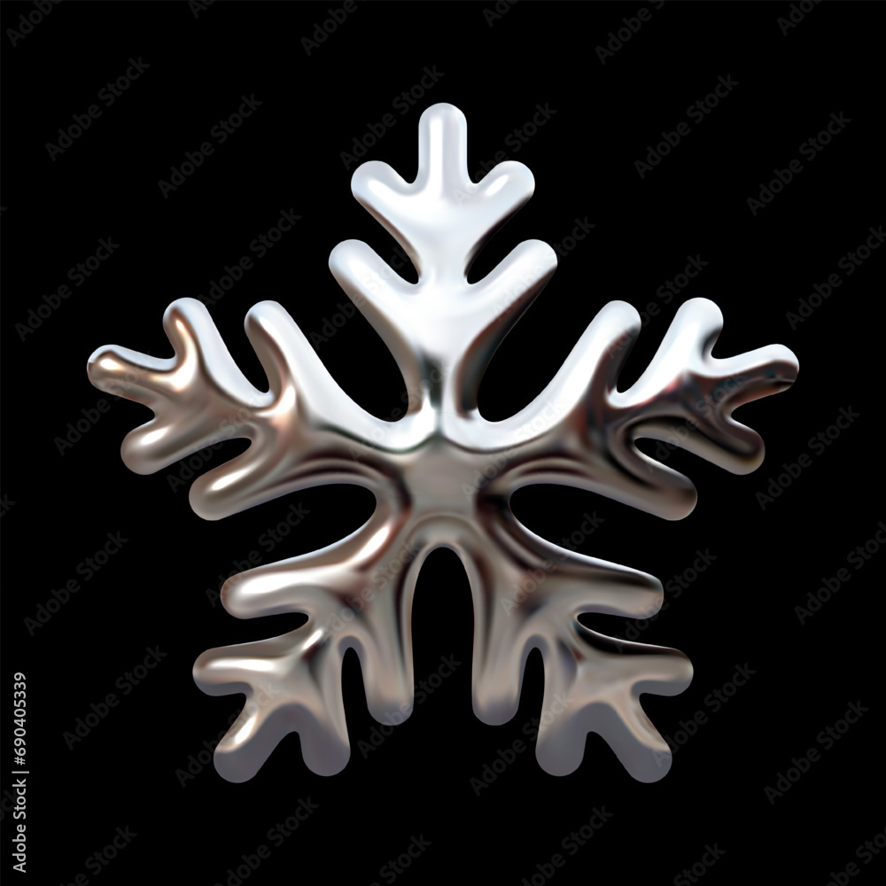 3D chrome snowflake, glossy metallic shine, festive winter design, isolated vector element 3D chrome snowflake, glossy metallic shine, festive winter design, isolated vector element