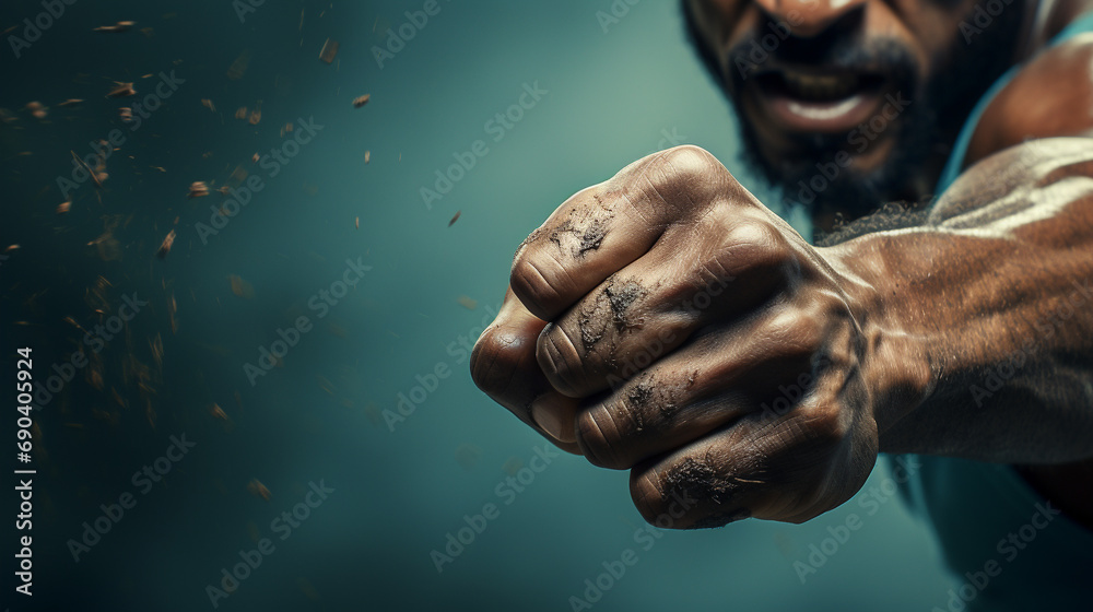 close up of a strong fist of a black person - obrazy, fototapety, plakaty 