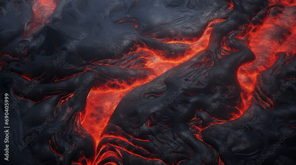 Fototapeta premium Énergie Ardente, Mer de lave, lave en fusion, trainée de volcan