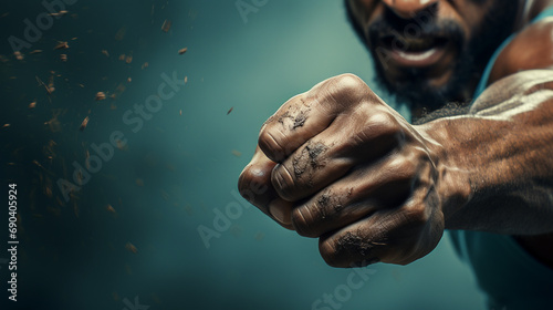 close up of a strong fist of a black person photo