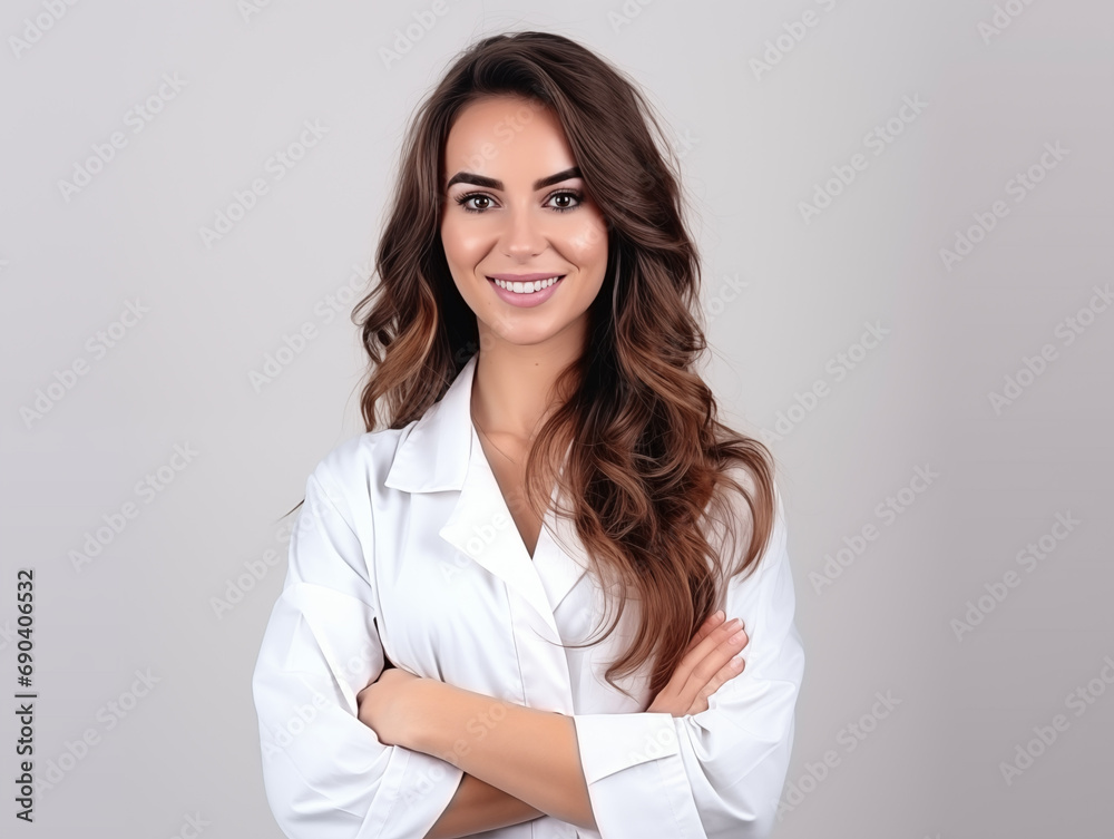 Beautiful nurse on a white background with crossed arms. Generative ai Beautiful nurse on a white background with crossed arms. Generative ai