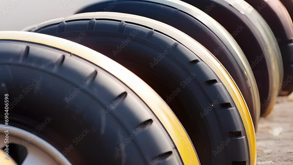 The wide set tires of a classic yellow and black dragster racing car ready for the track. Speed drive concept. . The wide set tires of a classic yellow and black dragster racing car ready for the track. Speed drive concept. .
