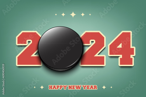 Happy New Year 2024 and hockey puck
