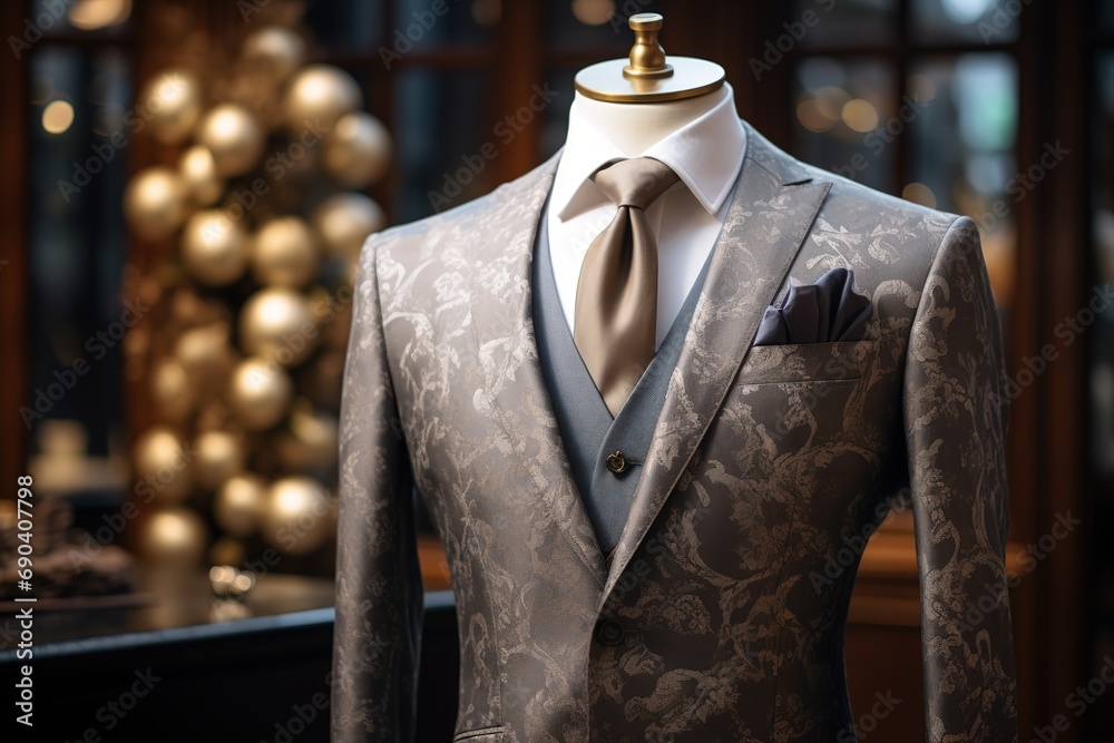luxurious men's suit on mannequin in an atelier