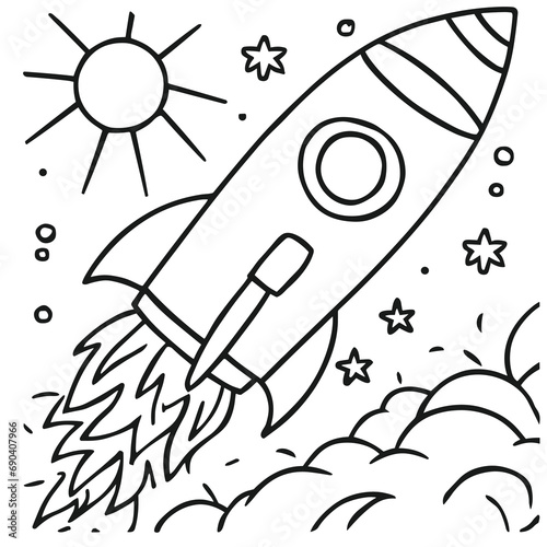 Cute and funny coloring page of a rocket. Provides hours of coloring fun for children. To color this page is very easy. Suitable for little kids and toddlers.