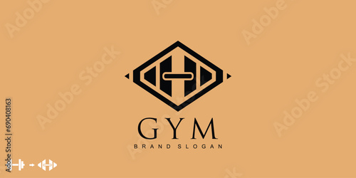 Gym  logo with barble shape in creative design