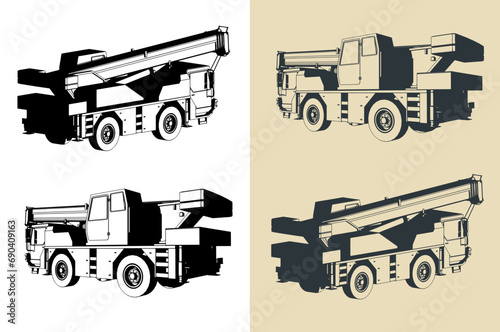 Mobile crane with telescopic boom illustrations
