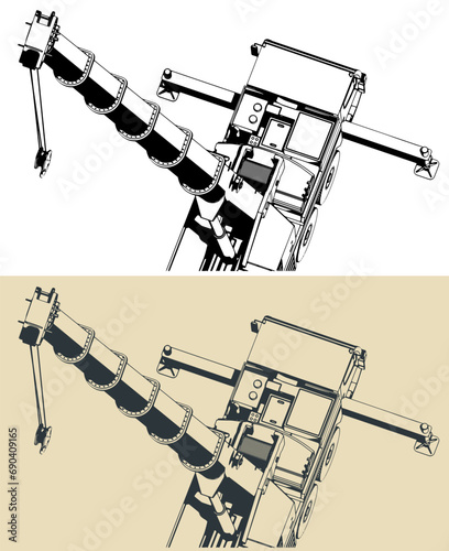 Mobile crane with long telescopic boom close-up