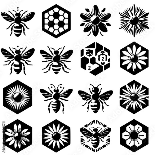 black and white icons bee