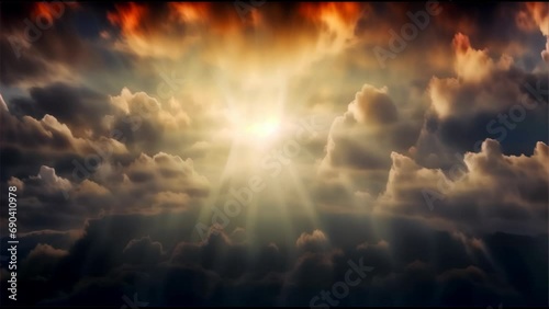 the powerful rays of the sun piercing through thick clouds, representing the sun as a symbol of hope and inspiration photo