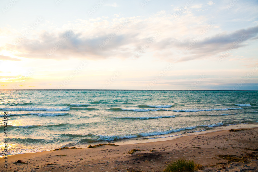 Serene Sunrise Over Lake Michigan Beach Landscape