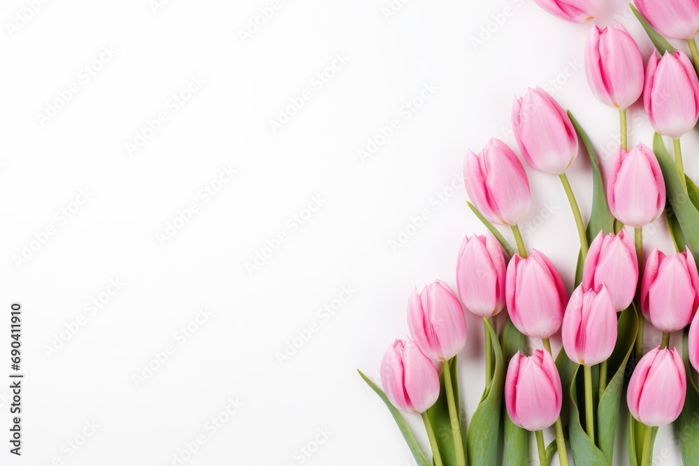 Pink tulips on white background with copy space Pink tulips on white background with copy space