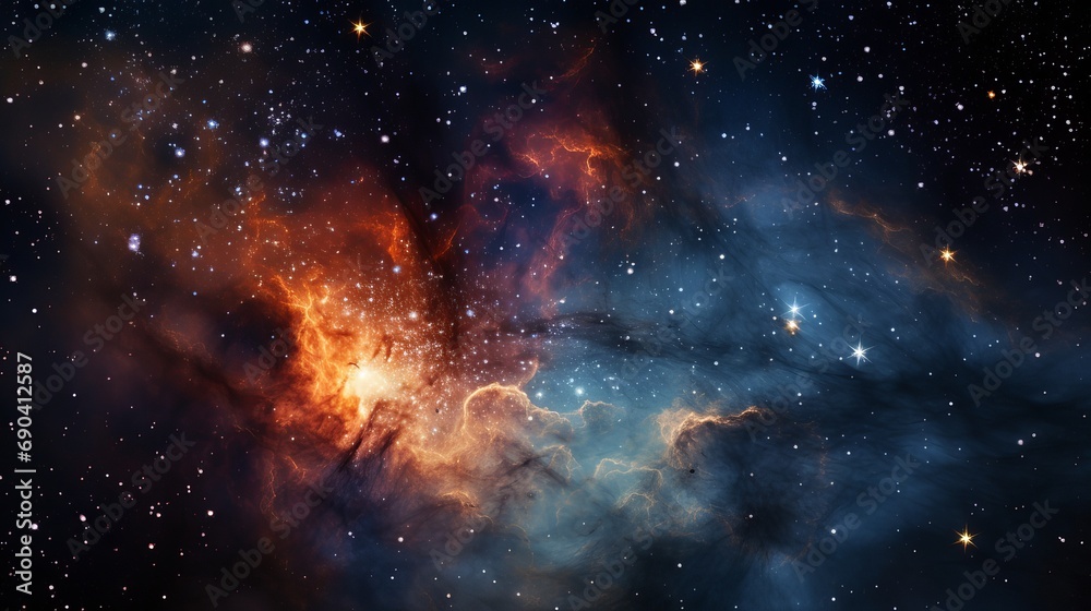 Nebulae and star clusters in space with galaxies behind them