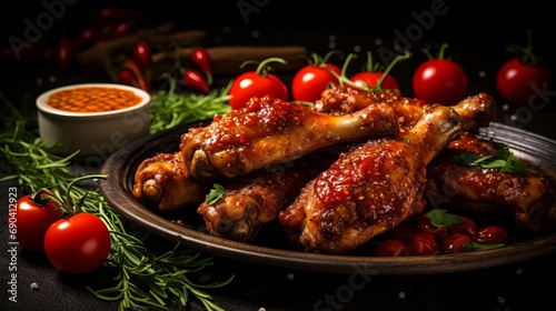 You can choose to have either fried chicken drumsticks or legs or roasted bbq chicken with spices and tomato salsa sauce.