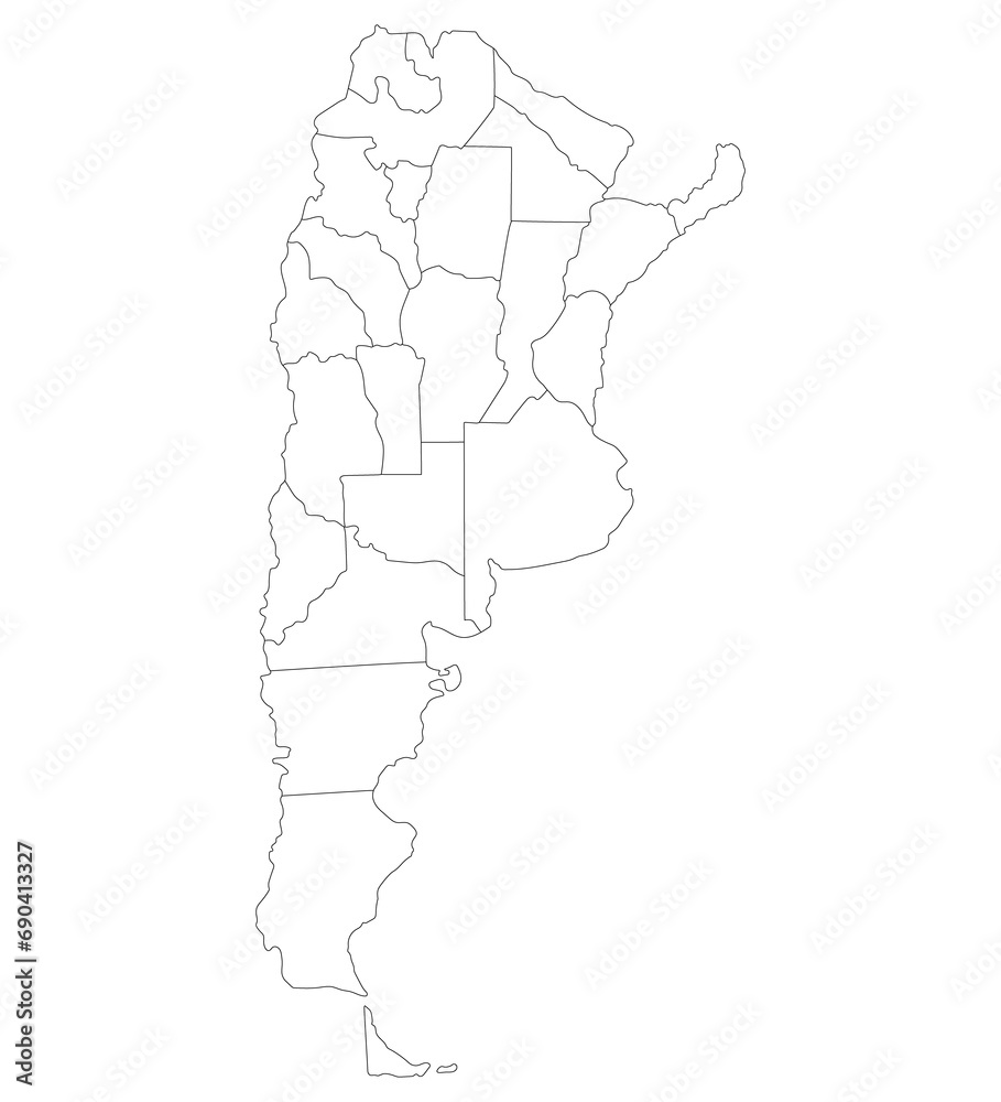 Argentina map. Map of Argentina in administrative regions in white color