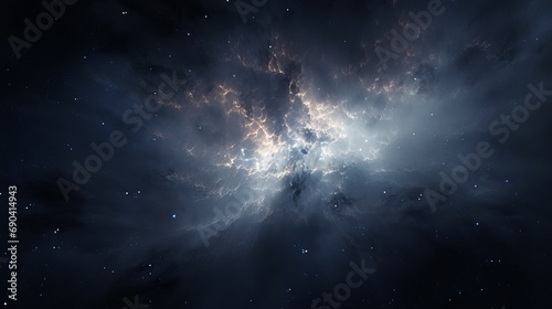 Hidden stars shining in the background are visible in the background of a star cluster that is surrounded by a cloud of interstellar dust. © Ruslan