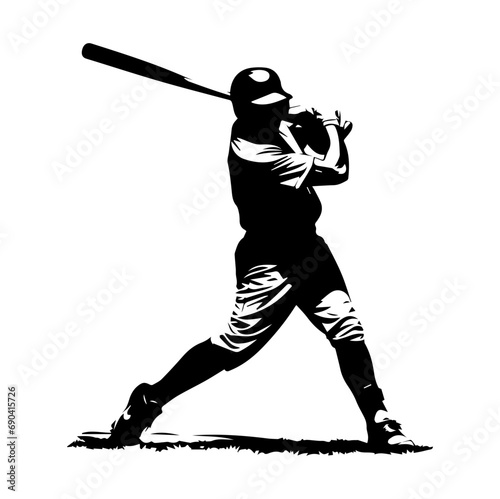 baseball players vector silhouettes. baseballer, isolated ink drawings, Silhouette of a male baseball player hitting the ball vector illustration.