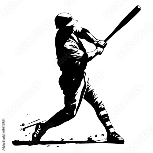 baseball players vector silhouettes. baseballer, isolated ink drawings, Silhouette of a male baseball player hitting the ball vector illustration.