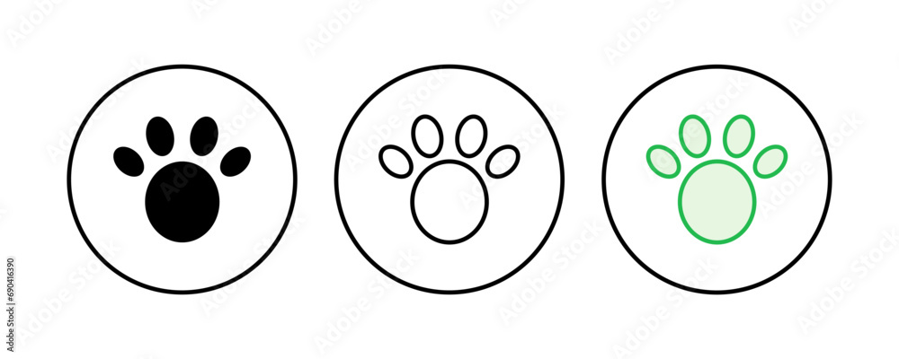 Paw icon set. paw print icon vector. dog or cat paw Paw icon set. paw print icon vector. dog or cat paw