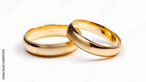 macro shot, Pair of gold Wedding ring on a white background, . Generative AI