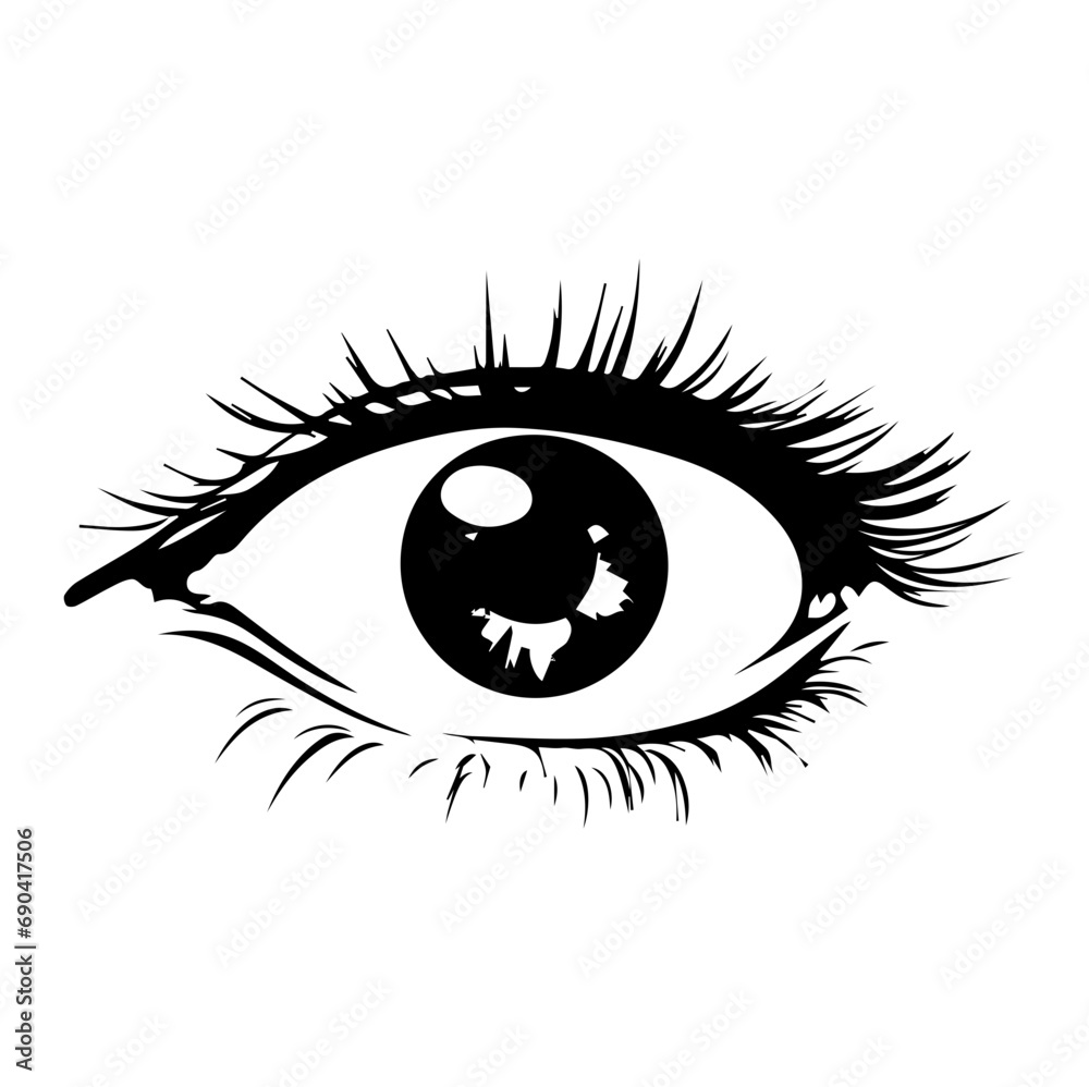 Obraz premium Eye vector illustration, Brush stroke eye, Black ink vision icon, hand drawn grunge ophthalmologist symbol, vector illustration.