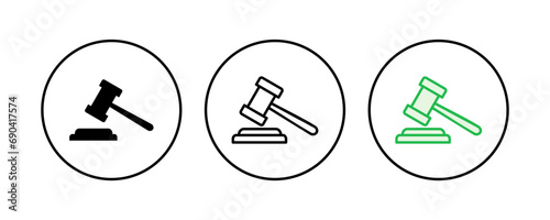 Gavel icon set. judge gavel icon vector. law icon vector. auction hammer