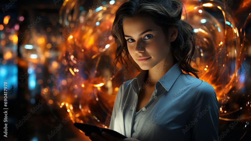 business woman against the background of evening lights business woman against the background of evening lights
