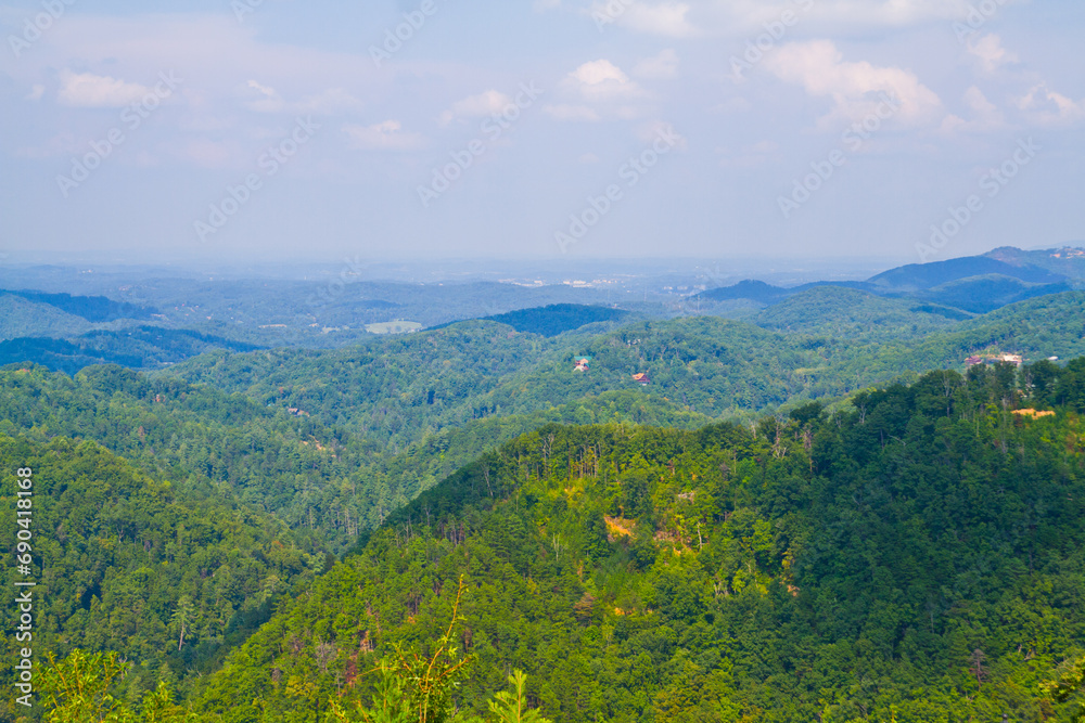 Panoramic View of Lush Woodlands with Rural Settlements in Gatlinburg, Tennessee