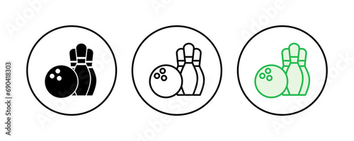 Bowling icon set. bowling ball and pin icon. bowling pins