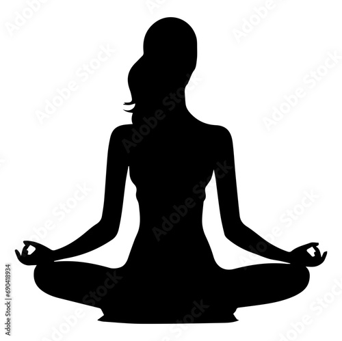 Yoga pose silhouette vector illustration isolated. Yoga pose for relaxation and meditation. Shapes of slime girl practicing yoga in meditation position.