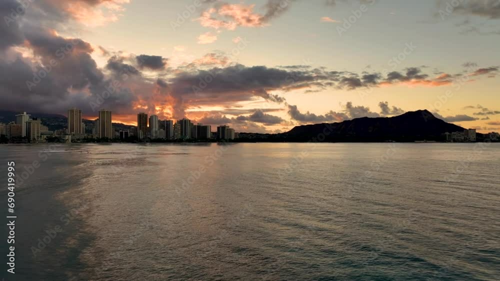 Aerial shot of Waikiki Beach in Hawaii at dawn. Aerial shot of Waikiki Beach in Hawaii at dawn.