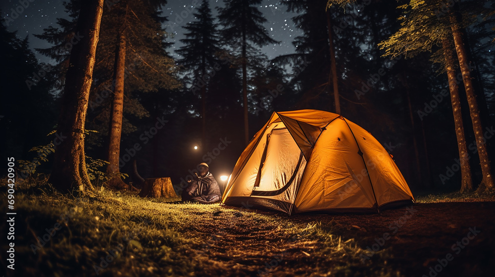photo vertical shot of a camping tent near trees
