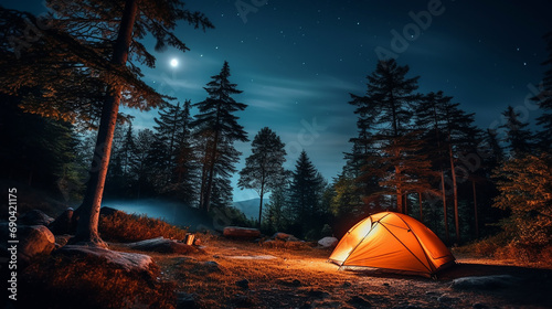 photo vertical shot of a camping tent near trees