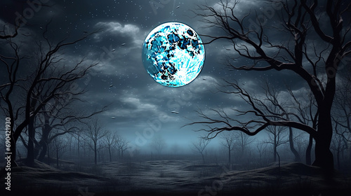 Photo full moon in night sky beautiful galaxies background