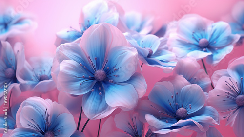 Photo there are many blue flowers on a pink background