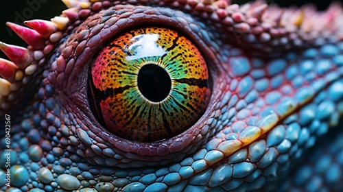 close up of a green iguana's eye