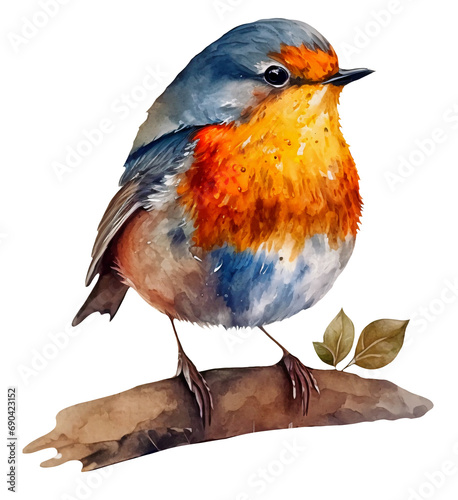 Watercolor illustration of a tiny bird. Transparent background, png. Ai generated.