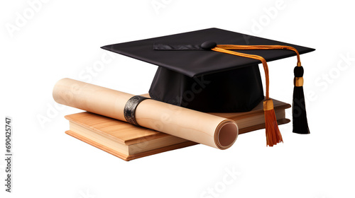 Academic Triumph: Graduation Cap and Diploma on Transparent Background