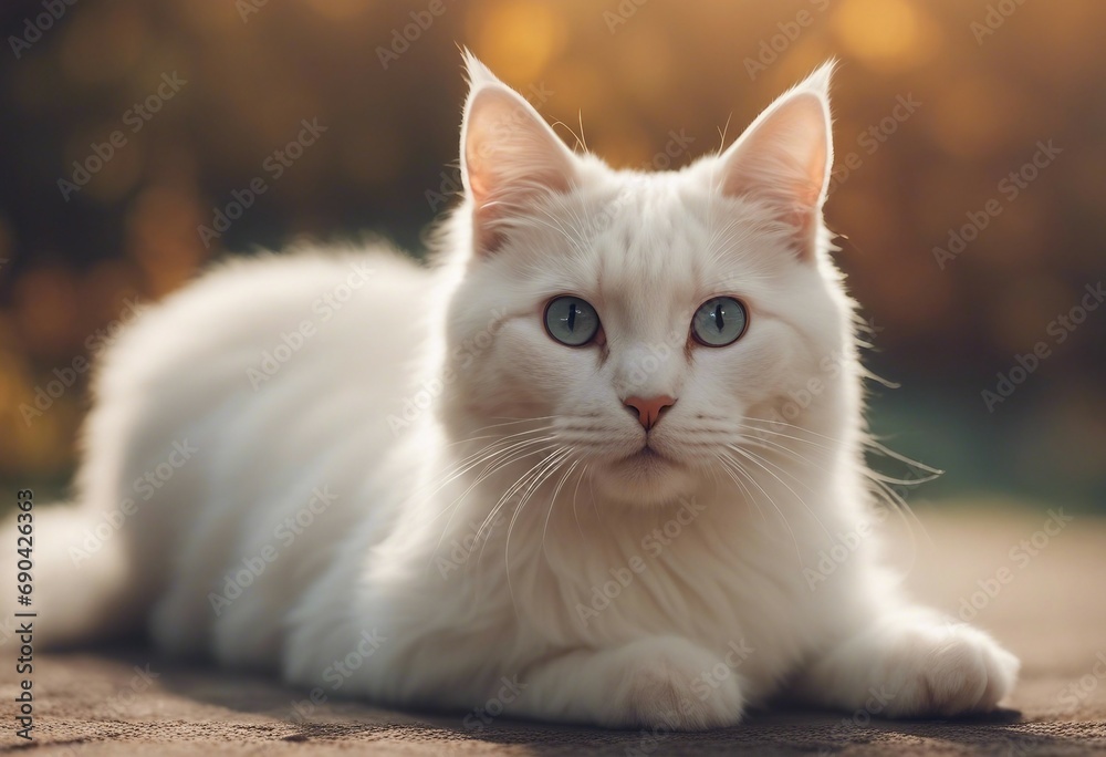 Cute white cat surprised look